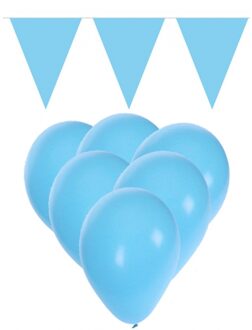 Shoppartners Decoratie licht blauw 15 ballonnen met 2 vlaggenlijnen - Feestpakketten