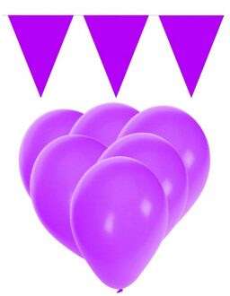 Shoppartners Decoratie paarse 15 ballonnen met 2 vlaggenlijnen - Feestpakketten