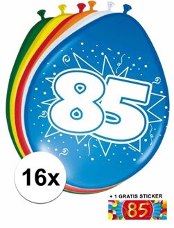 Shoppartners Feest ballonnen met 85 jaar print 16x + sticker - Ballonnen Multikleur