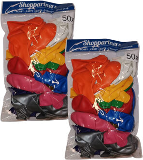 Shoppartners Feest en verjaardag versiering ballonnen - 100x stuks - multi kleuren - 27 cm