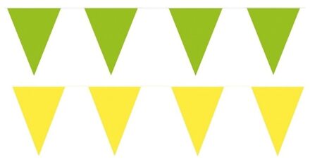 Shoppartners Feest versiering punt vlaggetjes pakket - 120 meter - geel en groen - slingers / vlaggenlijnen