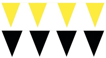 Shoppartners Feest versiering punt vlaggetjes pakket - 120 meter - geel en zwart - slingers / vlaggenlijnen