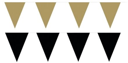 Shoppartners Feest versiering punt vlaggetjes pakket - 120 meter - goud en zwart - slingers / vlaggenlijnen