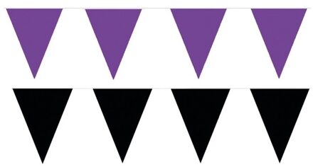 Shoppartners Feest versiering punt vlaggetjes pakket - 120 meter - paars en zwart - slingers / vlaggenlijnen