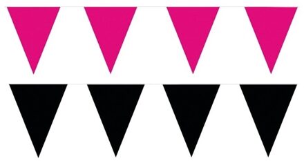 Shoppartners Feest versiering punt vlaggetjes pakket - 120 meter - roze en zwart - slingers / vlaggenlijnen