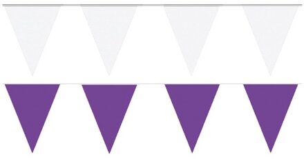 Shoppartners Feest versiering punt vlaggetjes pakket - 120 meter - wit en paars - slingers / vlaggenlijnen
