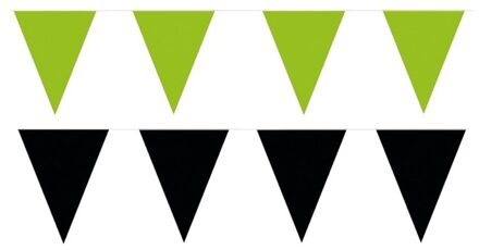 Shoppartners Feest versiering punt vlaggetjes pakket - 200 meter - groen en zwart - slingers / vlaggenlijnen