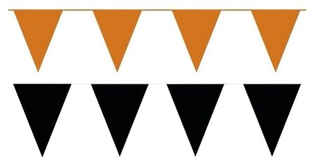Shoppartners Feest versiering punt vlaggetjes pakket - 200 meter - oranje en zwart - slingers / vlaggenlijnen
