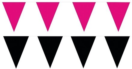 Shoppartners Feest versiering punt vlaggetjes pakket - 200 meter - roze en zwart - slingers / vlaggenlijnen
