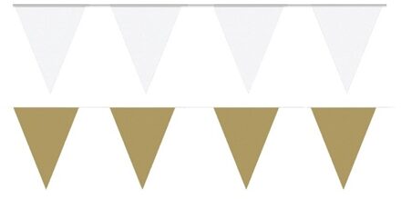 Shoppartners Feest versiering punt vlaggetjes pakket - 200 meter - wit en goud - slingers / vlaggenlijnen