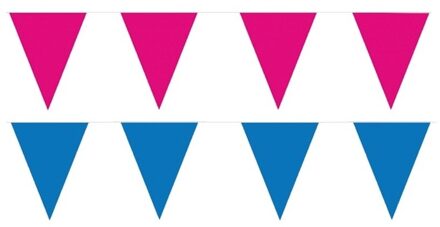 Shoppartners Feest versiering punt vlaggetjes pakket - 60 meter - blauw en roze - slingers / vlaggenlijnen
