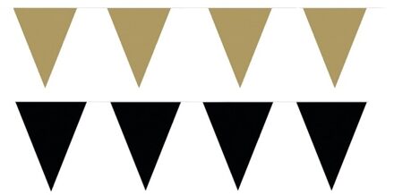 Shoppartners Feest versiering punt vlaggetjes pakket - 60 meter - goud en zwart - slingers / vlaggenlijnen