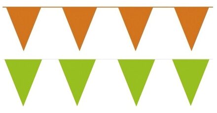 Shoppartners Feest versiering punt vlaggetjes pakket - 60 meter - groen en oranje - slingers / vlaggenlijnen