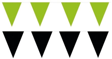 Shoppartners Feest versiering punt vlaggetjes pakket - 60 meter - groen en zwart - slingers / vlaggenlijnen