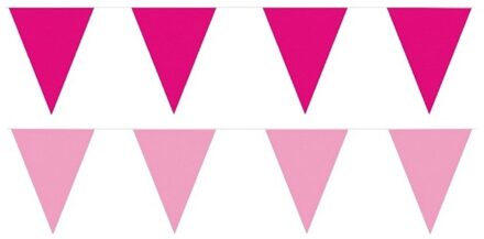 Shoppartners Feest versiering punt vlaggetjes pakket - 60 meter - lichtroze en roze - slingers / vlaggenlijnen