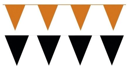Shoppartners Feest versiering punt vlaggetjes pakket - 60 meter - oranje en zwart - slingers / vlaggenlijnen