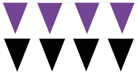 Shoppartners Feest versiering punt vlaggetjes pakket - 60 meter - paars en zwart - slingers / vlaggenlijnen