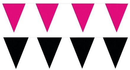 Shoppartners Feest versiering punt vlaggetjes pakket - 60 meter - roze en zwart - slingers / vlaggenlijnen