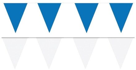 Shoppartners Feest versiering punt vlaggetjes pakket - 60 meter - wit en blauw - slingers / vlaggenlijnen
