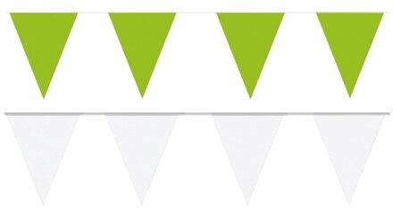 Shoppartners Feest versiering punt vlaggetjes pakket - 60 meter - wit en groen - slingers / vlaggenlijnen