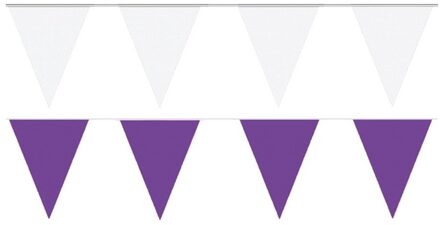 Shoppartners Feest versiering punt vlaggetjes pakket - 60 meter - wit en paars - slingers / vlaggenlijnen