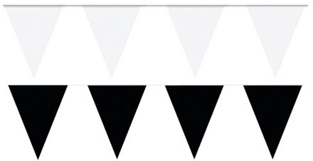 Shoppartners Feest versiering punt vlaggetjes pakket - 60 meter - wit en zwart - slingers / vlaggenlijnen