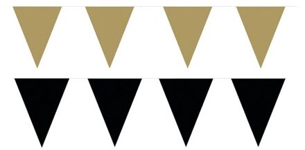 Shoppartners Feest versiering punt vlaggetjes pakket - 80 meter - goud en zwart - slingers / vlaggenlijnen