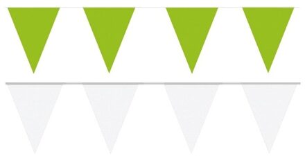 Shoppartners Feest versiering punt vlaggetjes pakket - 80 meter - groen en wit - slingers / vlaggenlijnen