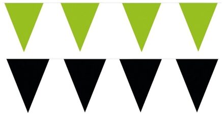 Shoppartners Feest versiering punt vlaggetjes pakket - 80 meter - groen en zwart - slingers / vlaggenlijnen