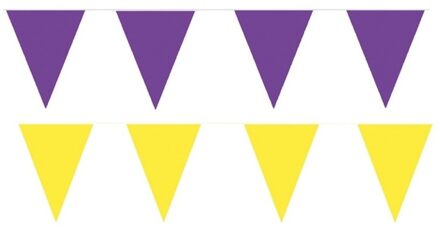 Shoppartners Feest versiering punt vlaggetjes pakket - 80 meter - paars en geel - slingers / vlaggenlijnen