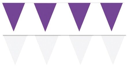 Shoppartners Feest versiering punt vlaggetjes pakket - 80 meter - paars en wit - slingers / vlaggenlijnen