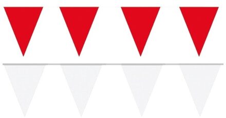 Shoppartners Feest versiering punt vlaggetjes pakket - 80 meter - rood en wit - slingers / vlaggenlijnen