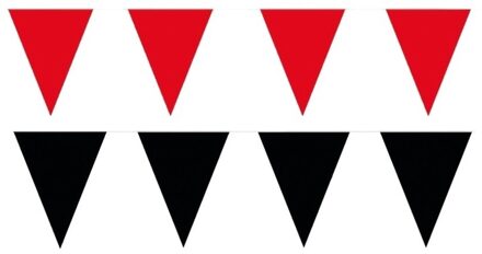 Shoppartners Feest versiering punt vlaggetjes pakket - 80 meter - rood en zwart - slingers / vlaggenlijnen