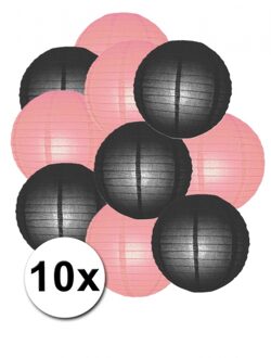 Shoppartners Feestartikelen lampionnen zwart/roze10x Multi