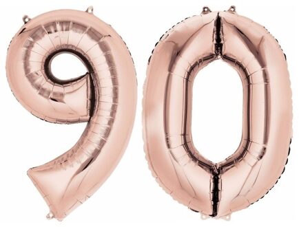 Shoppartners Feestartikelen rose gouden folie ballonnen 90 jaar decoratie