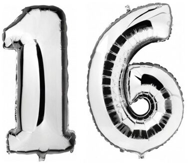 Shoppartners Feestartikelen zilveren folie ballonnen 16 jaar decoratie
