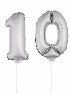 Shoppartners Folie ballonnen cijfer 10 zilver 41 cm - Ballonnen Zilverkleurig