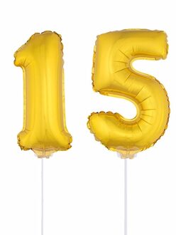 Shoppartners Folie ballonnen cijfer 15 goud 41 cm - Ballonnen Goudkleurig