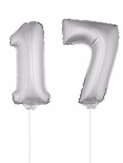 Shoppartners Folie ballonnen cijfer 17 zilver 41 cm - Ballonnen Zilverkleurig