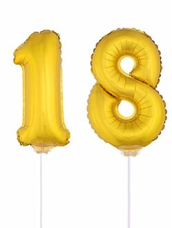 Shoppartners Folie ballonnen cijfer 18 goud 41 cm - Ballonnen Goudkleurig