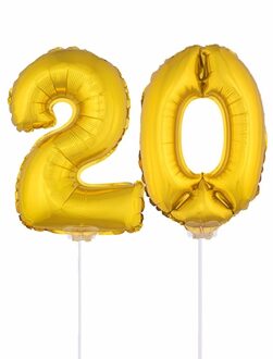 Shoppartners Folie ballonnen cijfer 20 goud 41 cm - Ballonnen Goudkleurig