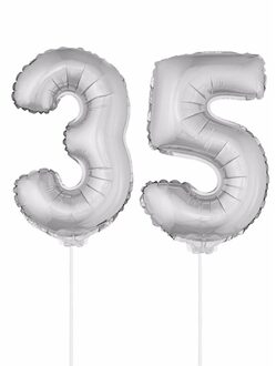 Shoppartners Folie ballonnen cijfer 35 zilver 41 cm - Ballonnen Zilverkleurig
