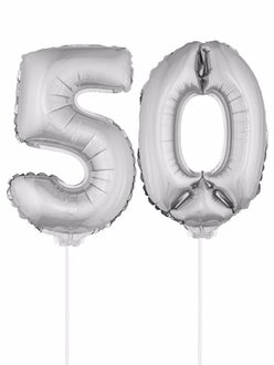 Shoppartners Folie ballonnen cijfer 50 zilver 41 cm - Ballonnen Zilverkleurig