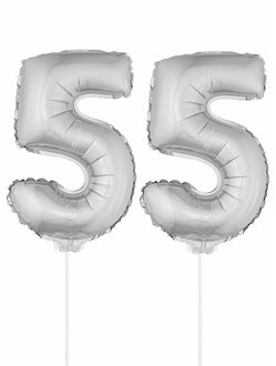 Shoppartners Folie ballonnen cijfer 55 zilver 41 cm - Ballonnen Zilverkleurig