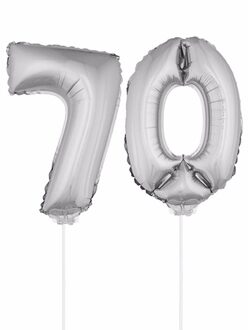 Shoppartners Folie ballonnen cijfer 70 zilver 41 cm - Ballonnen Zilverkleurig