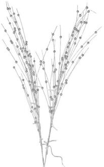 Shoppartners Glitter tak zilver 76 cm decoratie kunstbloemen/kunsttakken met warm witte LED lichtjes - Kunstbloemen Zilverkleurig