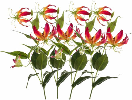 Shoppartners Gloriosa/Klimlelie kunstbloemen/kunstplanten - 4x - rood/geel - 75 cm