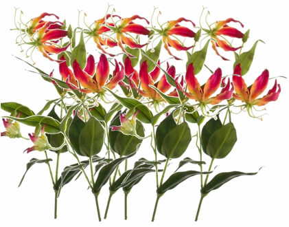 Shoppartners Gloriosa/Klimlelie kunstbloemen/kunstplanten - 6x - rood/geel - 75 cm
