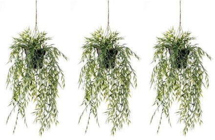 Shoppartners Groene bamboe kunstplant - 3x - 50 cm - in hangende pot - Kunstplanten/nepplanten