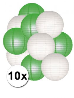 Shoppartners Groene en witte feest lampionnen 10x